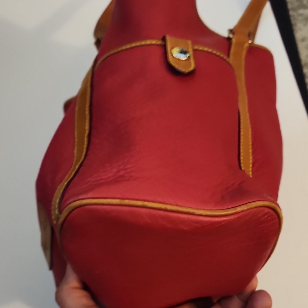 Dooney & Bourke Kristin Pebbled Leather Red Tote Bag with Tan Accents - Picture 6 of 16